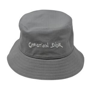 Christian Dior Embroidered Cotton Bucket Hat Gray Size 59